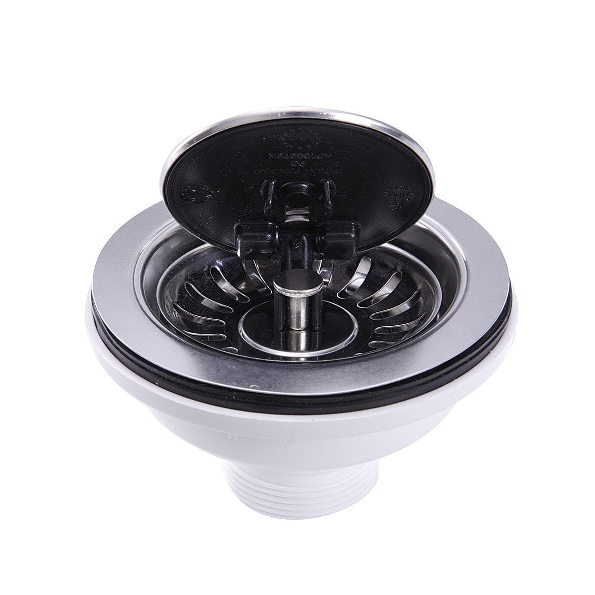 Nantucket Chrome Flip Top Crumb Cup Kitchen Drain - NS35LCC-CH with lid and basket strainer for easy crumb disposal.