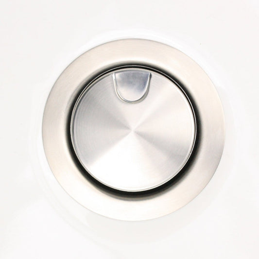 Nantucket Flip Top Crumb Cup Inch Kitchen Drain - NS35LCC stainless steel lid for food waste management.