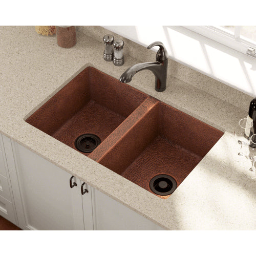 Polaris 33" Copper Equal Double Bowl Sink - P209