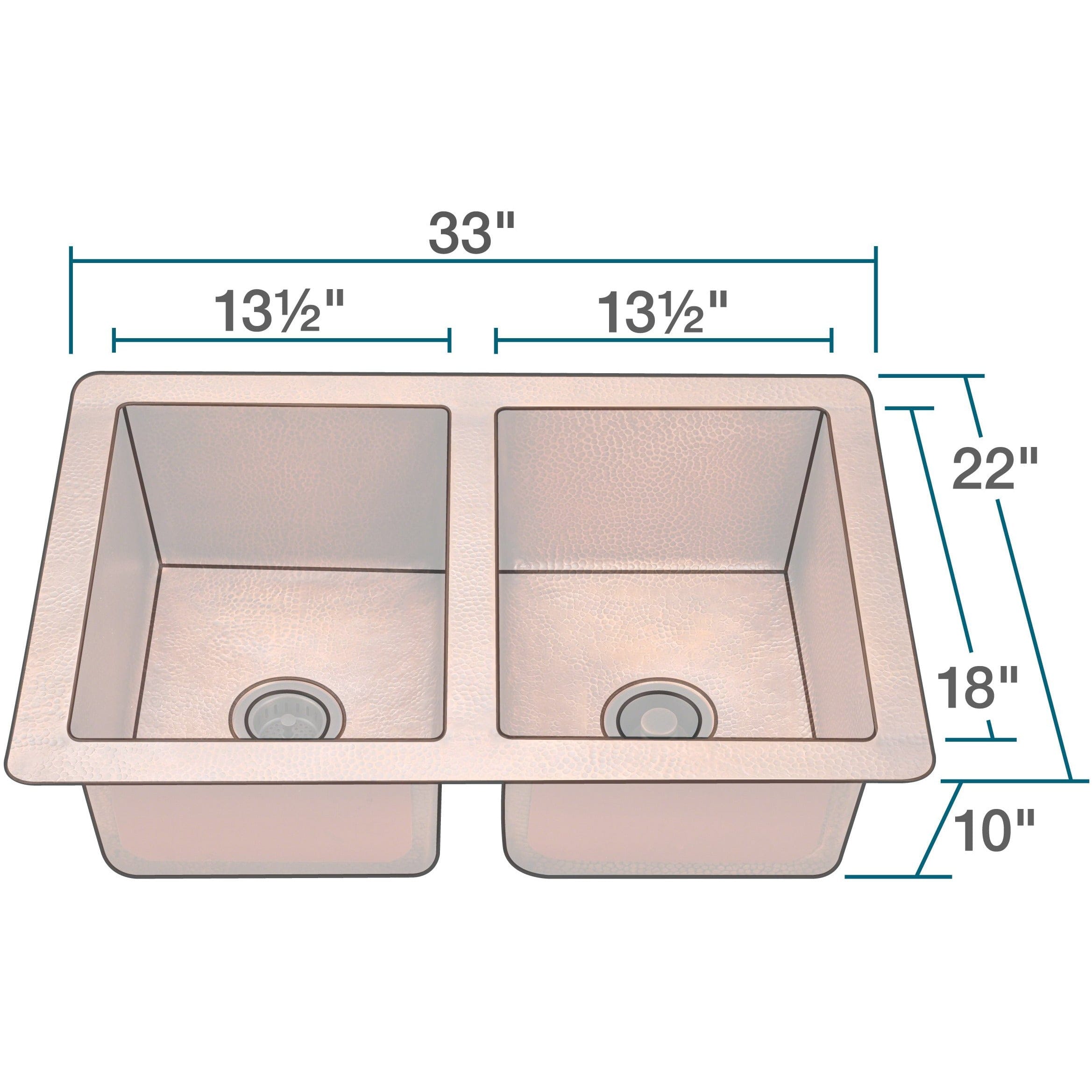 Polaris 33" Copper Equal Double Bowl Sink - P209