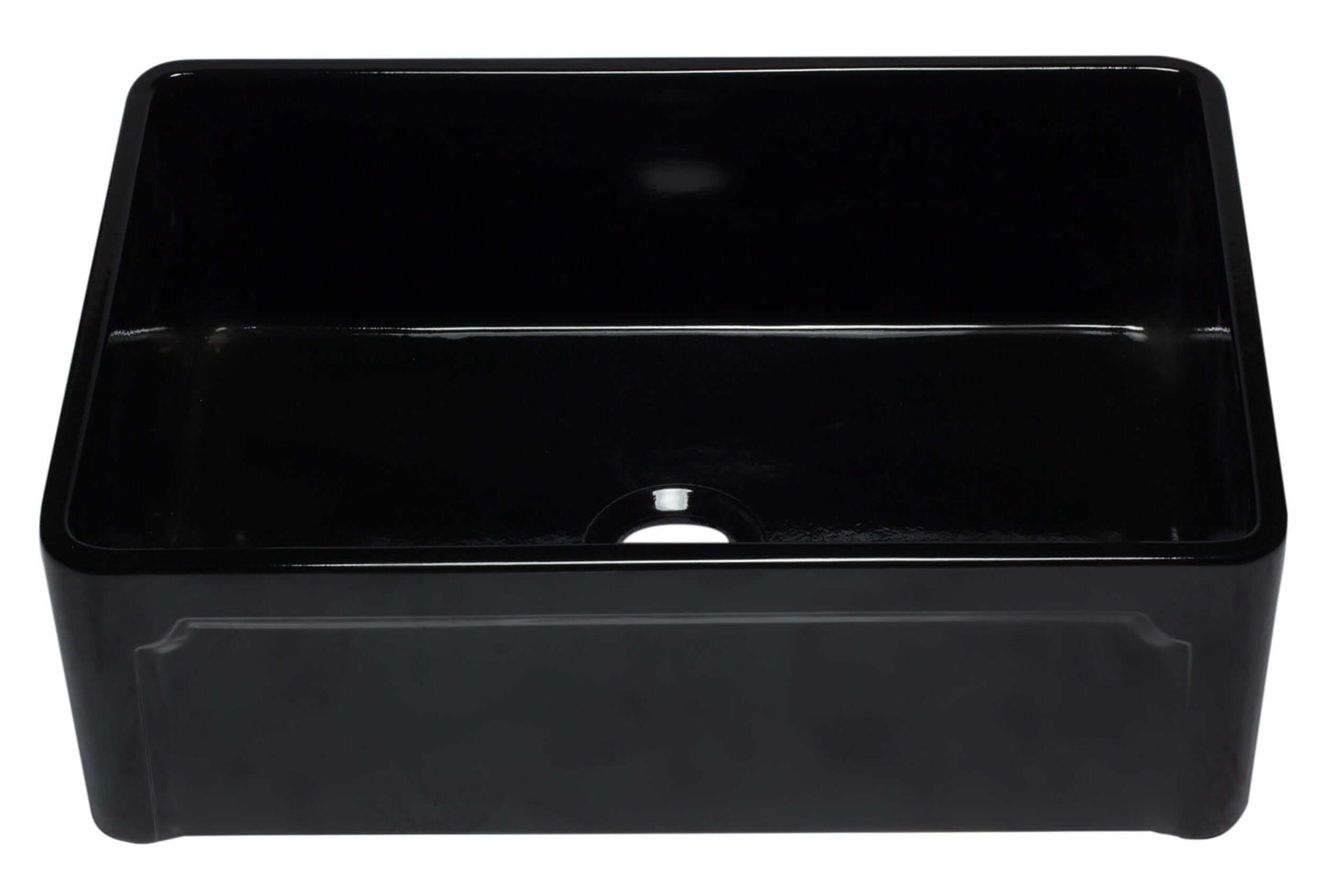 ALFI 30" Black Reversible Single Fireclay Farm Kitchen Sink AB3020SB-BG in black gloss finish, showcasing elegance.