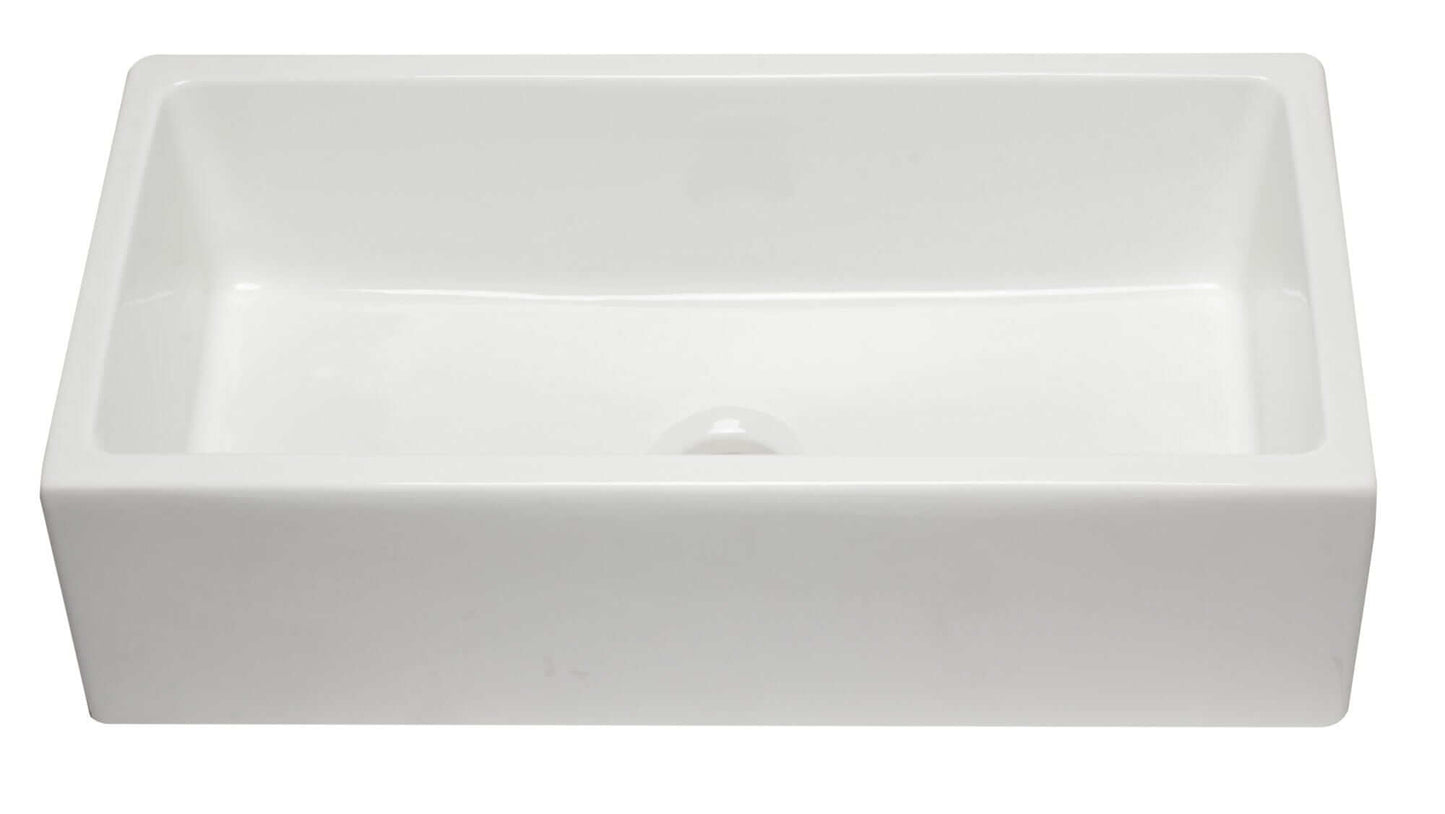 ALFI 36" White Reversible Smooth / Fluted Single Bowl Fireclay Farm Sink AB3618HS-W view from above.
