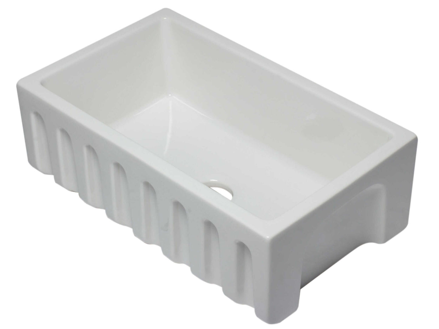 ALFI 30" White Reversible Fireclay Farmhouse Sink with smooth and fluted apron design.
