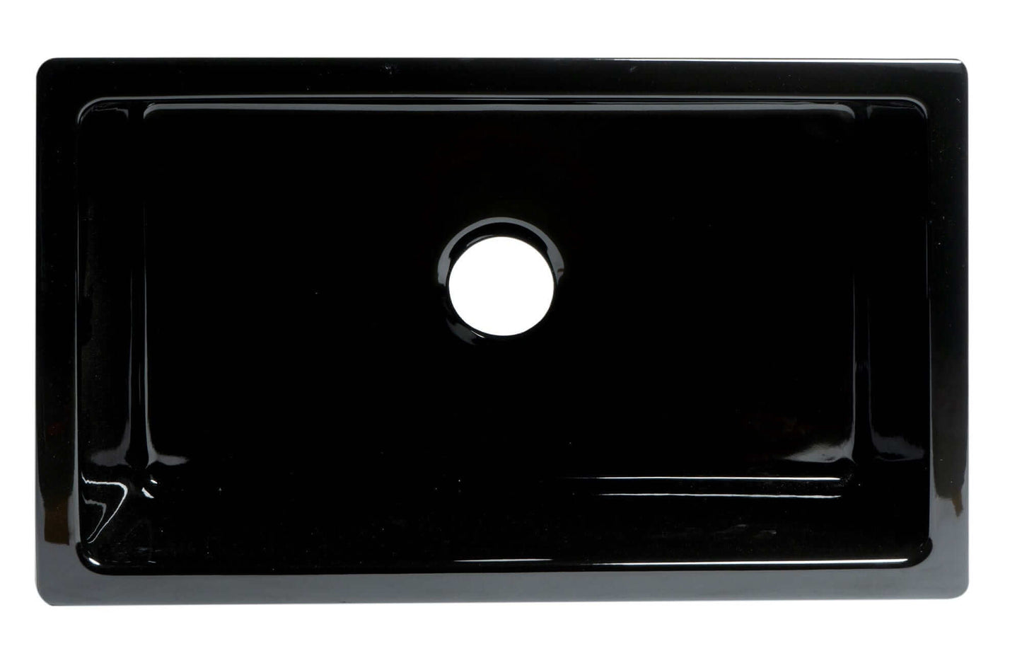 ALFI 30" Black Gloss Reversible Fireclay Farmhouse Sink top view with a smooth, mirror-like black finish.