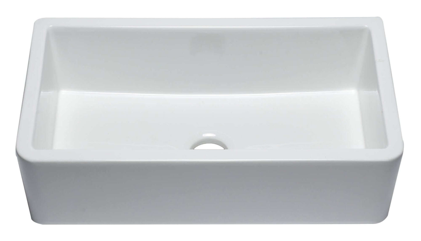 ALFI 33" White Smooth Apron Fireclay Farmhouse Sink showcasing its elegant design and durable construction.