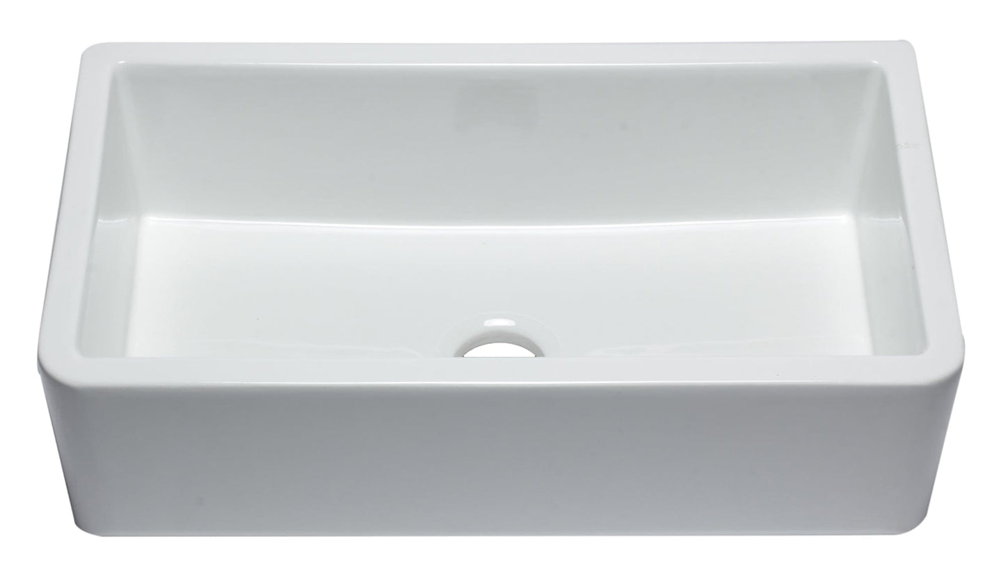 ALFI 33" White Smooth Apron Solid Thick Wall Fireclay Single Bowl Farm Sink AB3318SB-W
