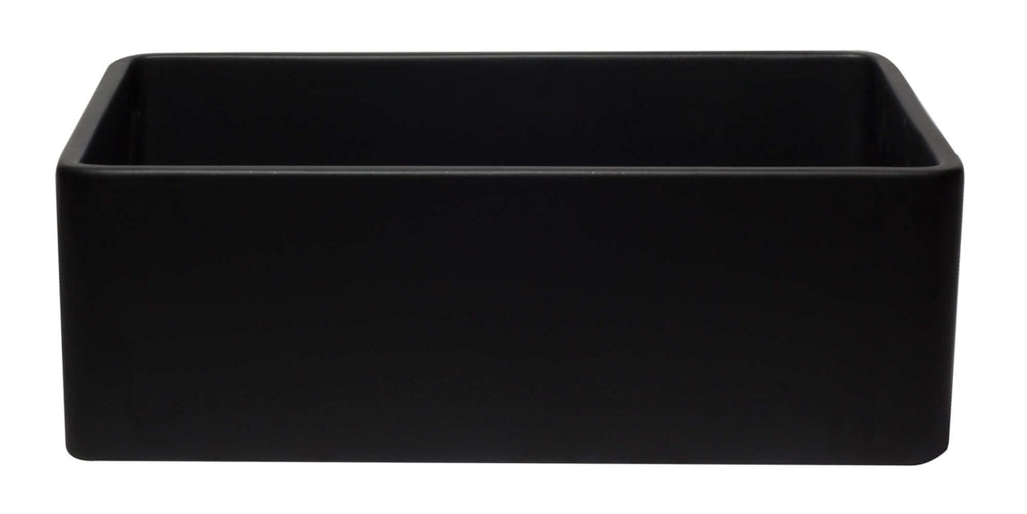 ALFI 30" Black Reversible Single Fireclay Farm Kitchen Sink AB3020SB-BM in sleek matte black finish.