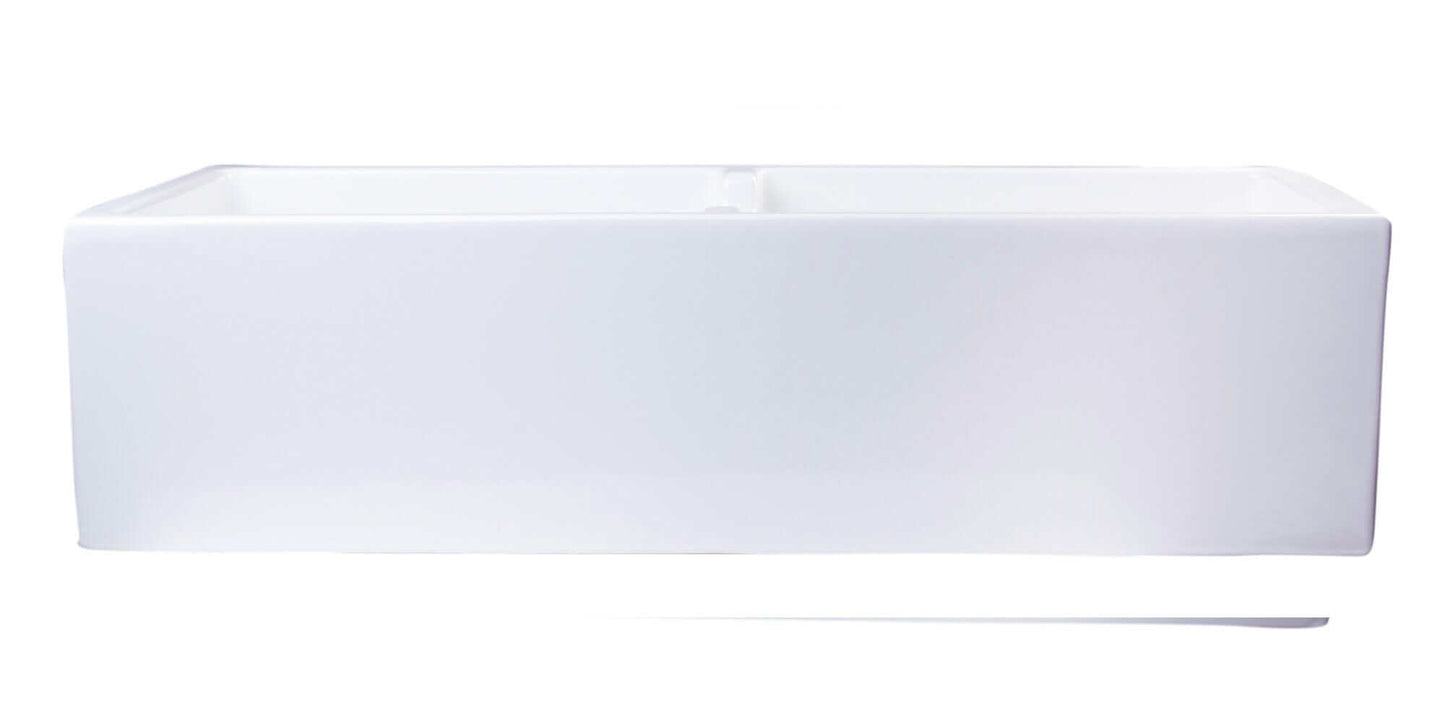 ALFI 39" White Smooth Apron Thick Wall Fireclay Double Bowl Farm Sink AB3918DB-W showcased from the front.