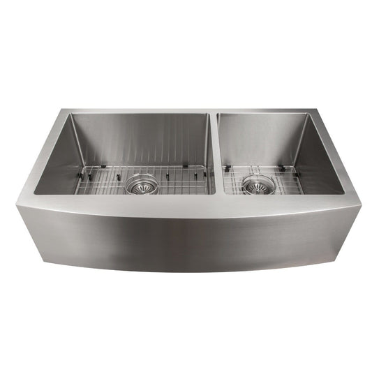 ZLINE Courchevel Farmhouse 36" Apron Mount Double Bowl Sink in Stainless Steel (SA60D-36) dual-basin kitchen sink.