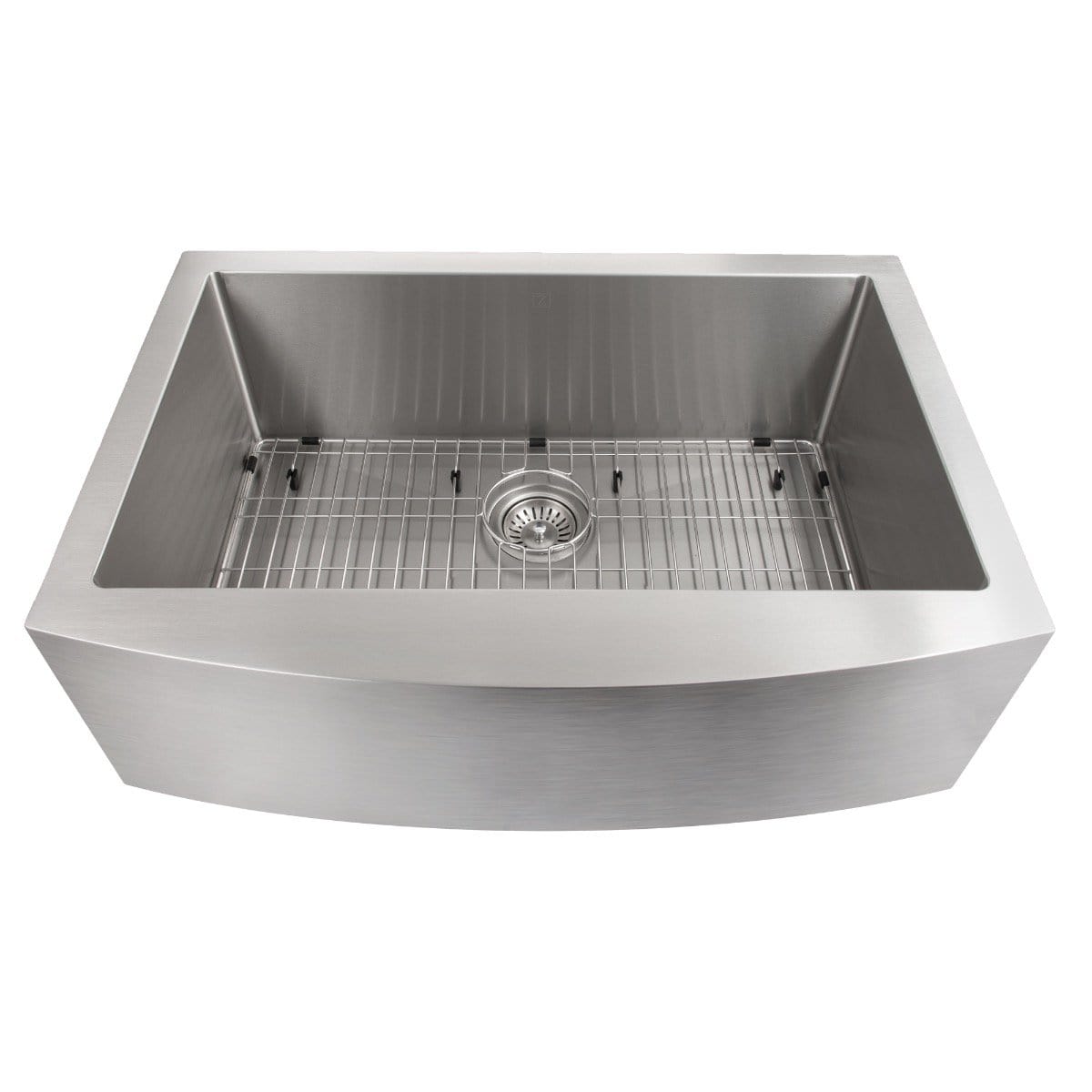 ZLINE Vail Farmhouse 33" Apron Mount Single Bowl Sink in Stainless Steel (SAS-33) with grid insert.