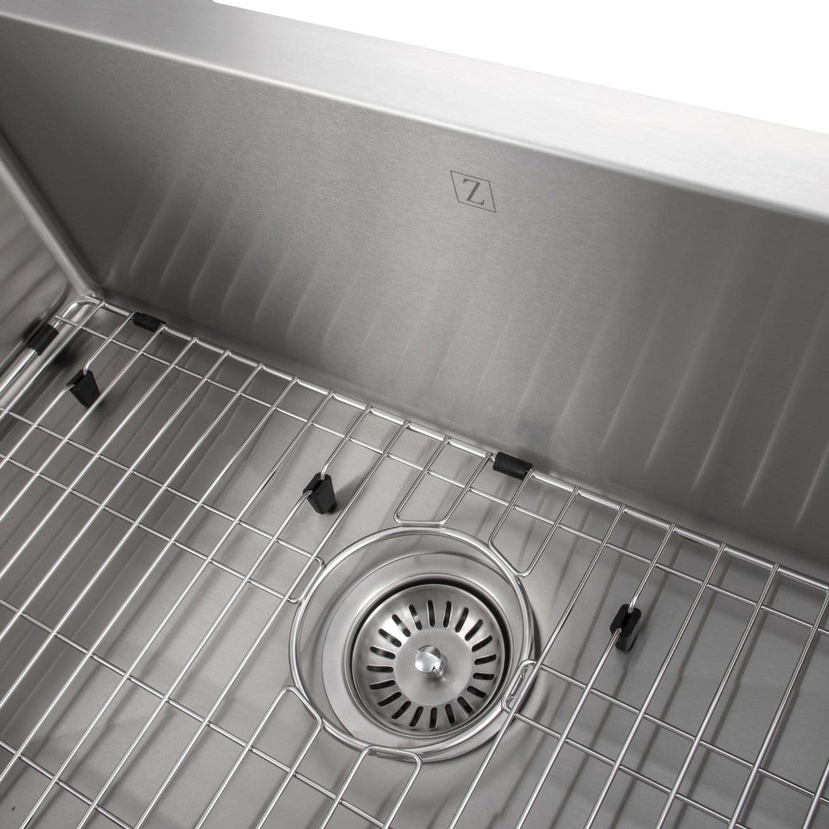 ZLINE Vail Farmhouse 33" Apron Mount Single Bowl Sink in Stainless Steel (SAS-33) with grid and drain.