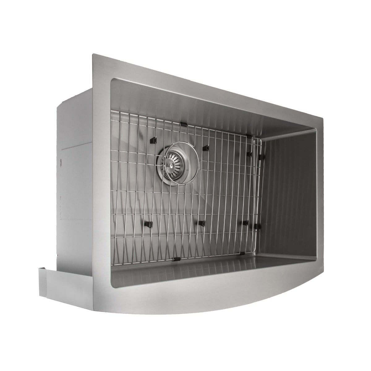 ZLINE Zermatt Farmhouse 30" Apron Mount Single Bowl Sink in Stainless Steel (SAS-30) with grid and drain.