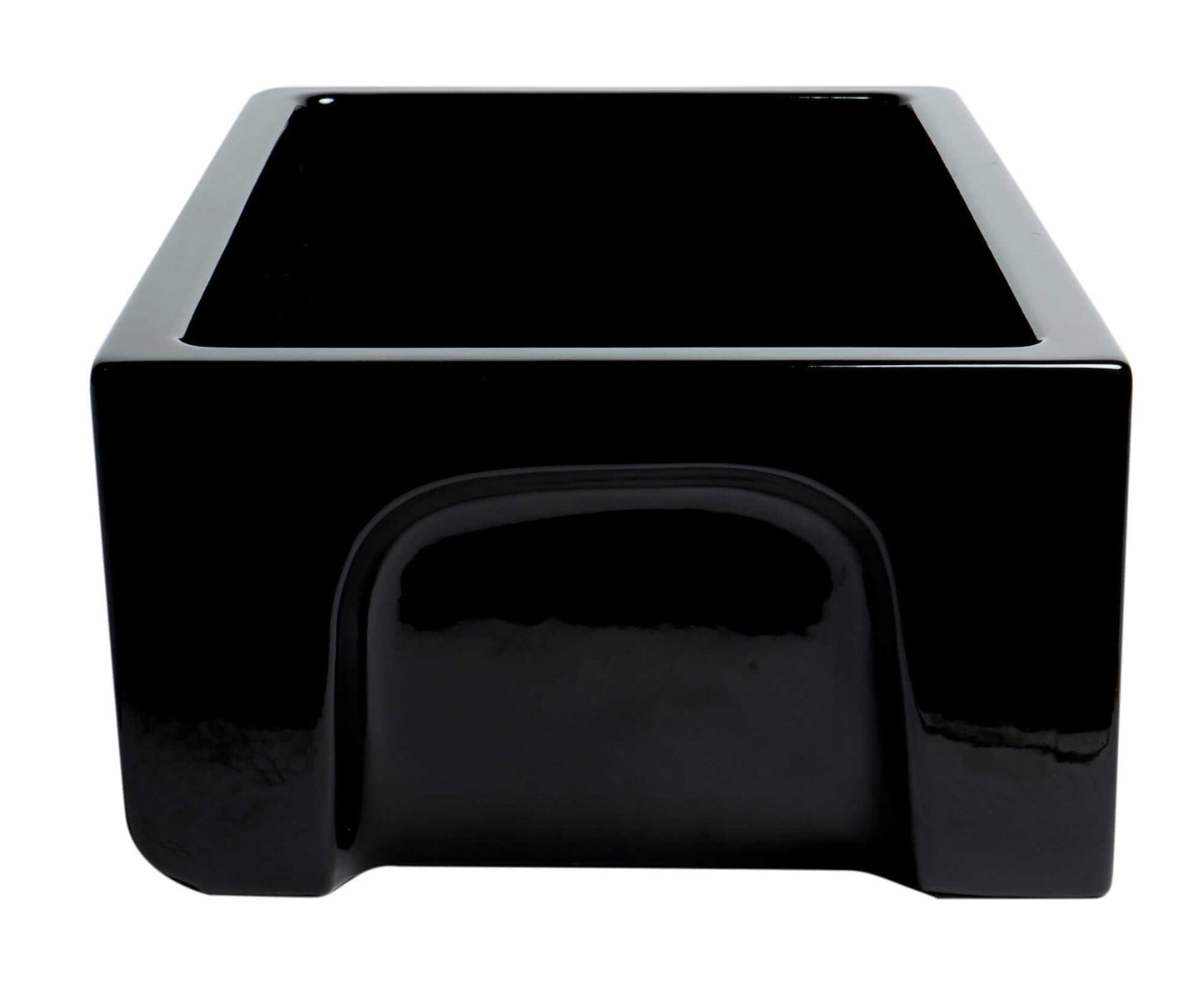 ALFI 30" Black Gloss Reversible Fireclay Farmhouse Sink with a sleek, lustrous finish showcasing its unique design.