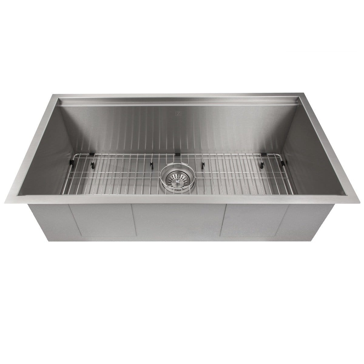 ZLINE Garmisch 33" Undermount Single Bowl Sink in Stainless Steel with Accessories (SLS-33) top view with grid.