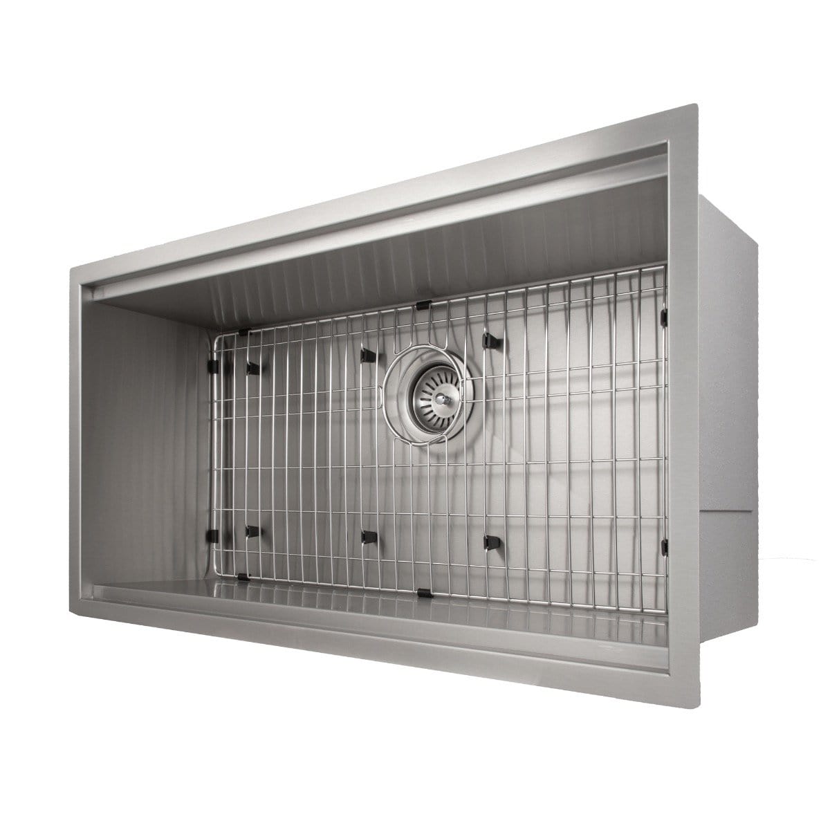 ZLINE Garmisch 33" Undermount Single Bowl Sink in Stainless Steel with Accessories (SLS-33) view showing sink interior and grid.
