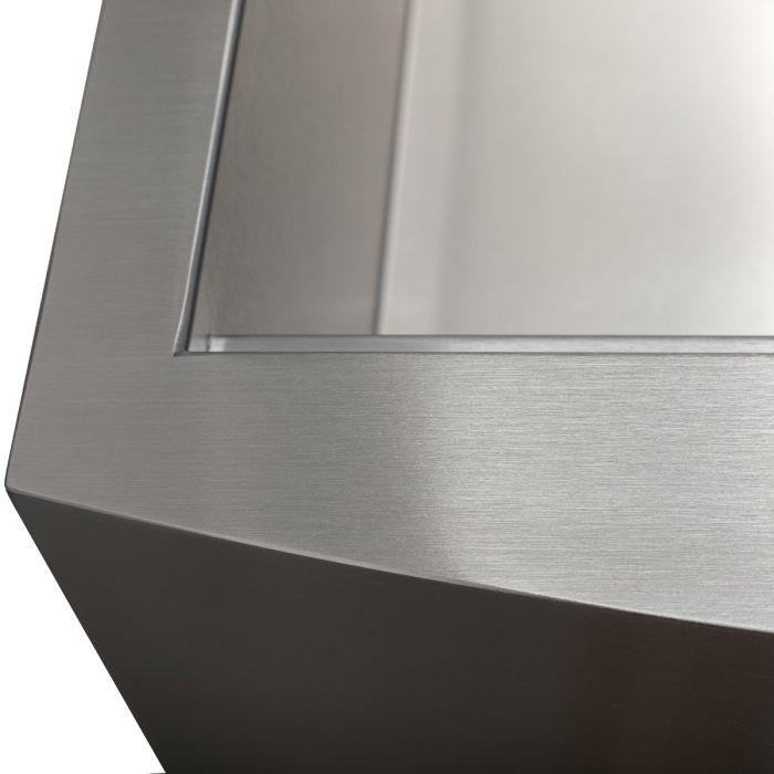 Close-up of ZLINE Moritz Farmhouse 33" Undermount Single Bowl Sink in Stainless Steel with Accessories (SLSAP-33) edge detail.