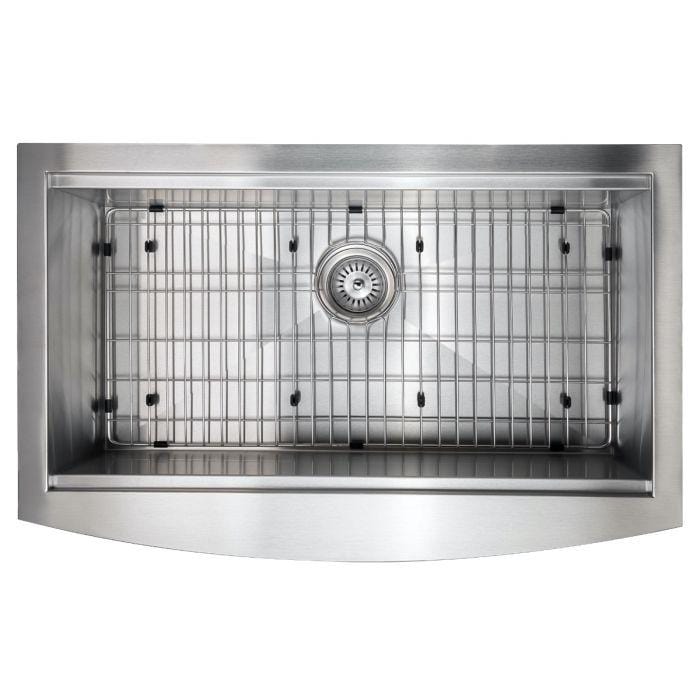 ZLINE Moritz Farmhouse 33" Undermount Single Bowl Sink in Stainless Steel with Accessories (SLSAP-33) top view.
