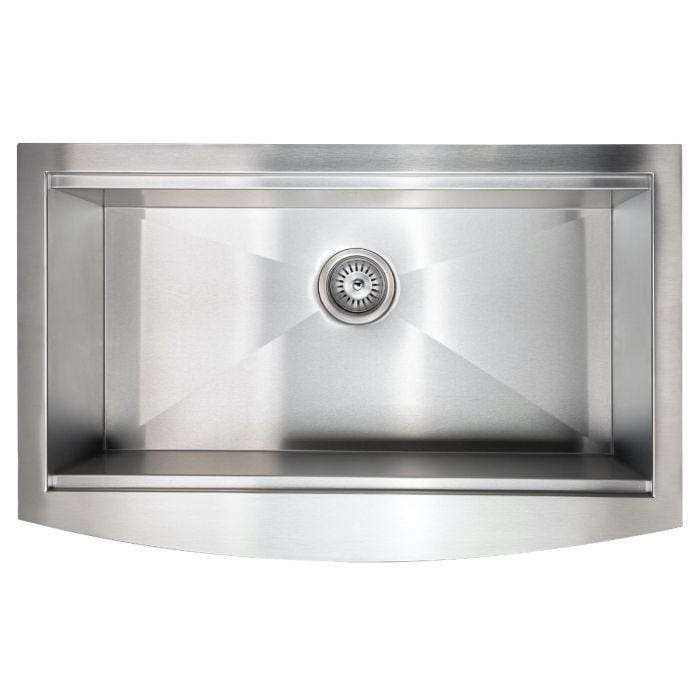 ZLINE Moritz Farmhouse 33" Undermount Single Bowl Sink in Stainless Steel with Accessories (SLSAP-33) top view.