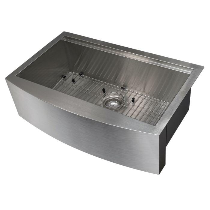 ZLINE Moritz Farmhouse 33" Undermount Single Bowl Sink in Stainless Steel with Accessories (SLSAP-33) view from above.