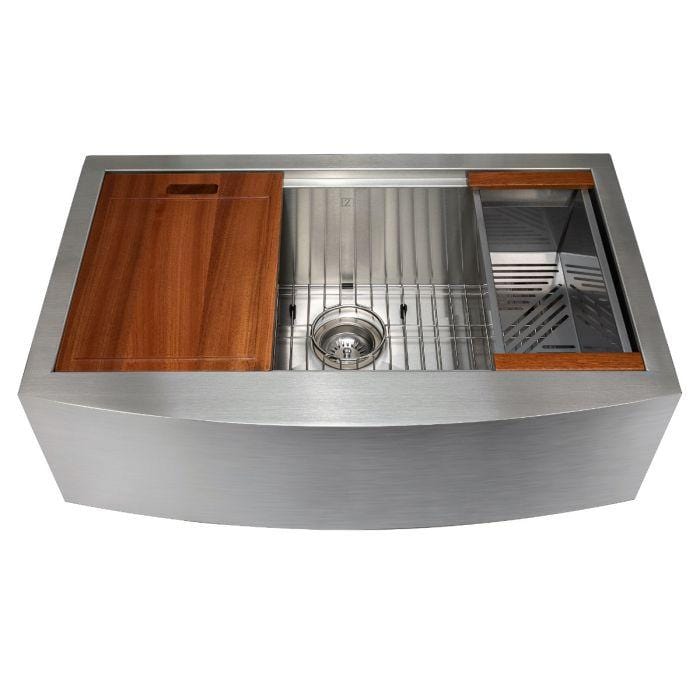 ZLINE Moritz Farmhouse 33" Undermount Single Bowl Sink in Stainless Steel with Accessories (SLSAP-33) top view