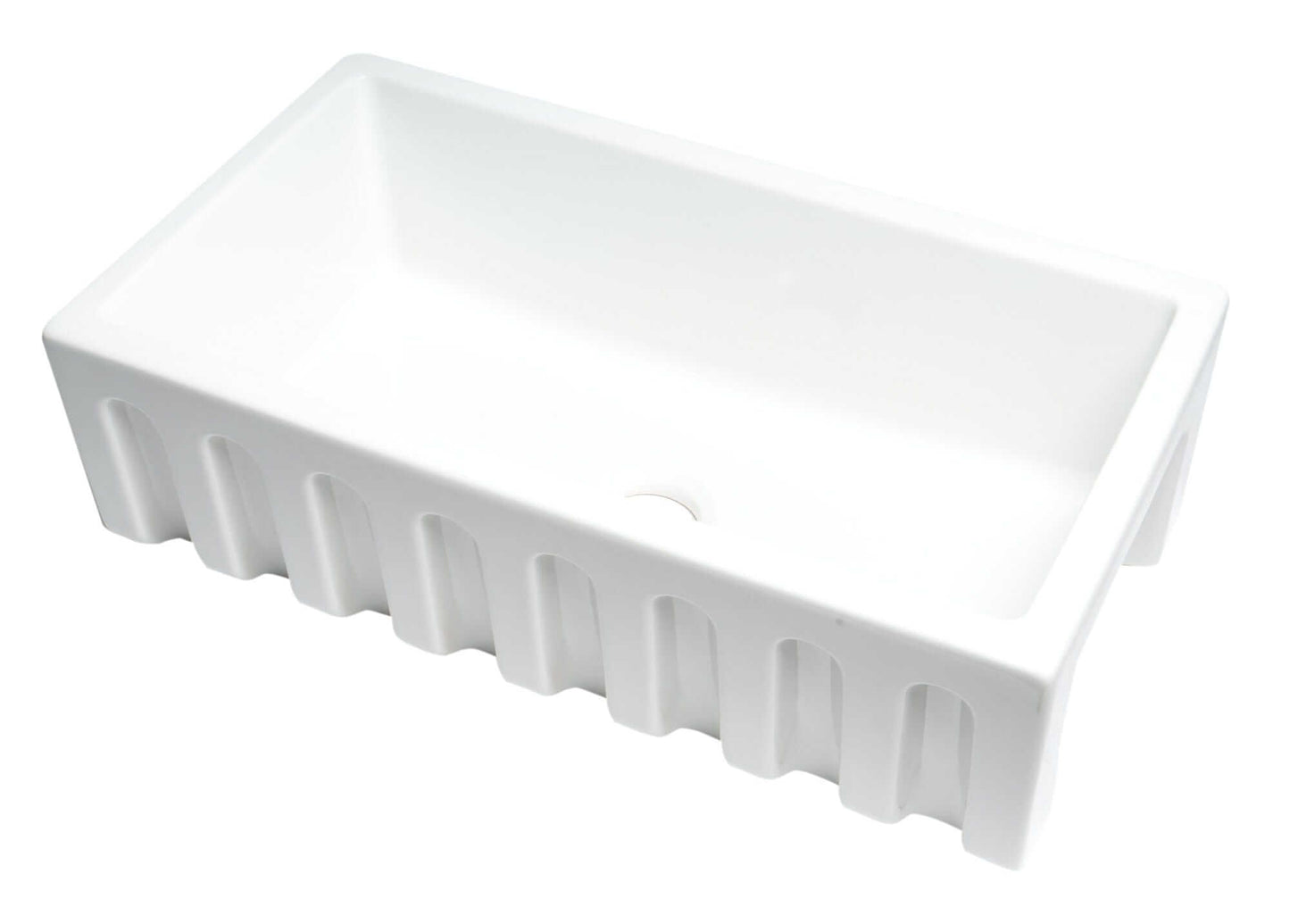 ALFI 33" Reversible Fluted / Smooth Single Bowl Fireclay Farm Sink AB3318HS-W in pristine white finish.