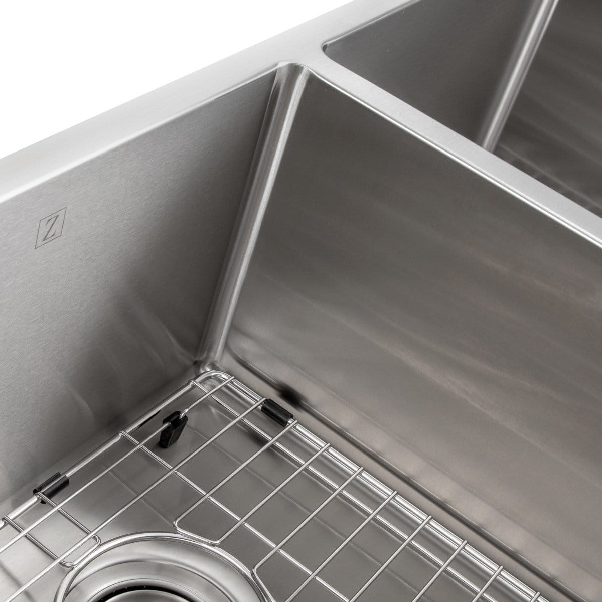 ZLINE Anton 33" Undermount Double Bowl Sink in Stainless Steel (SR50D-33) interior view showcasing dual-basin design.