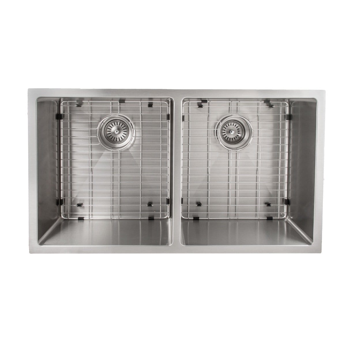 ZLINE Anton 33" Undermount Double Bowl Sink in Stainless Steel (SR50D-33) showing dual bowls and grid design.