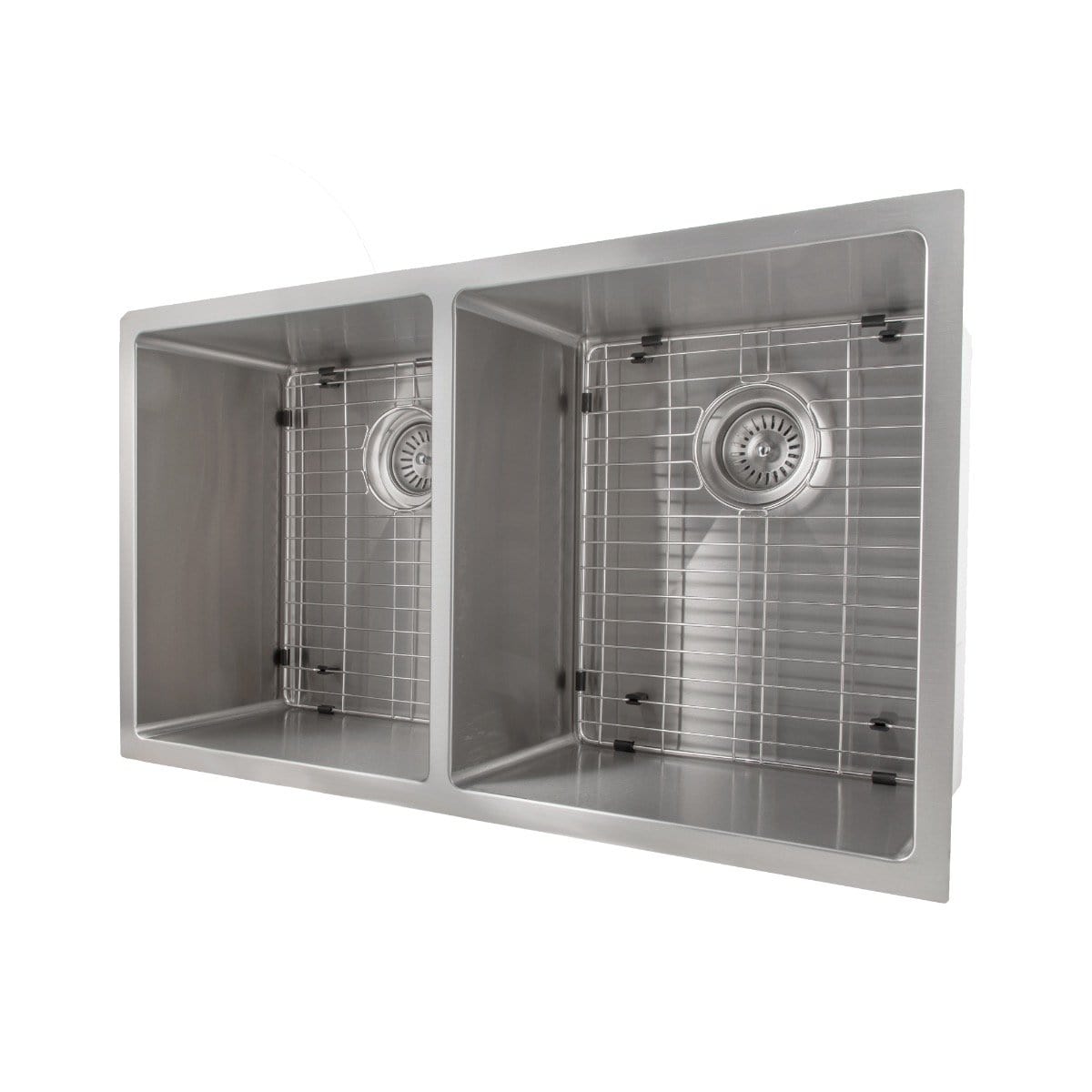 ZLINE Anton 33" Undermount Double Bowl Sink in Stainless Steel (SR50D-33) with dual basins and wire racks.