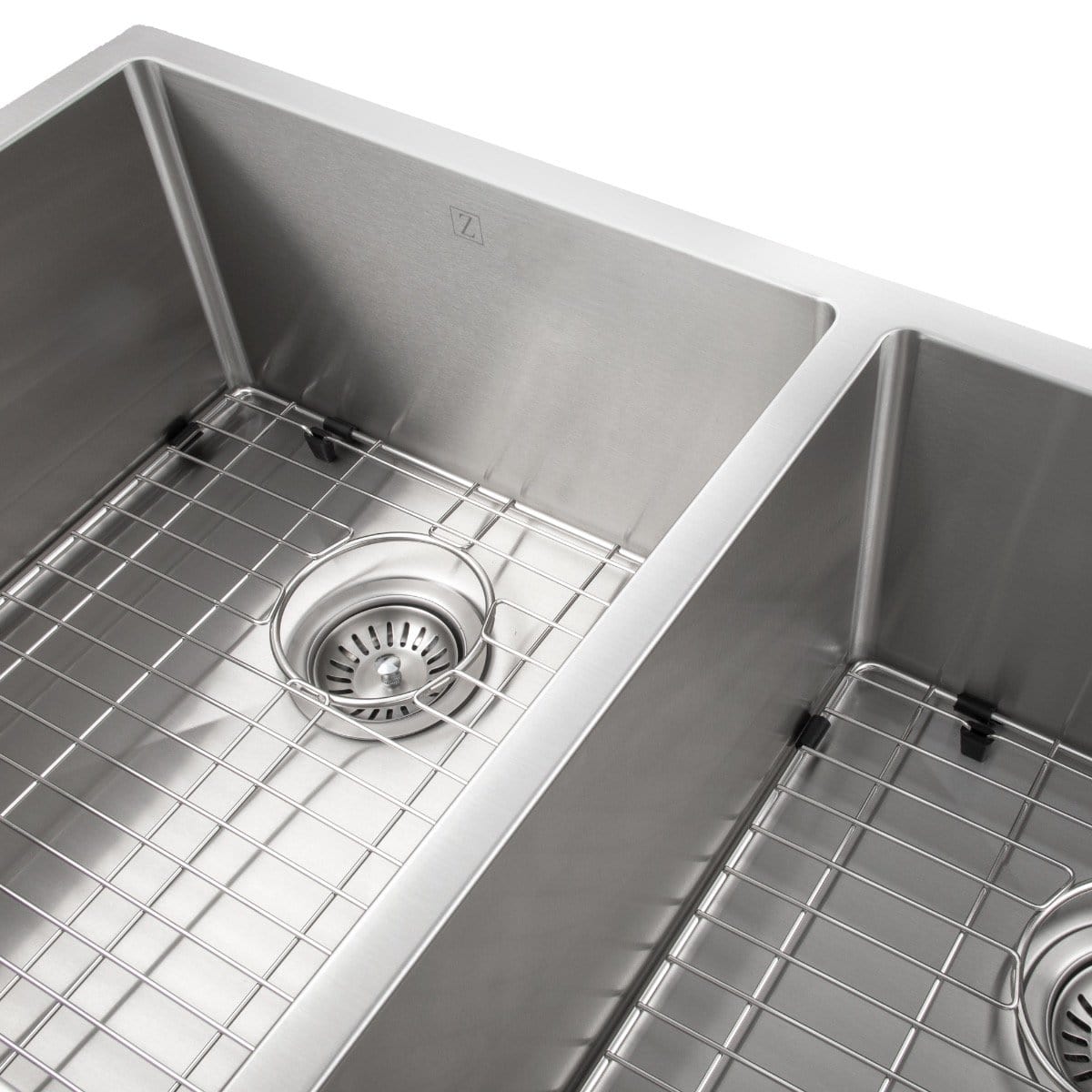 ZLINE Anton 36" Undermount Double Bowl Sink in Stainless Steel (SR50D-36) close-up view of dual basins.
