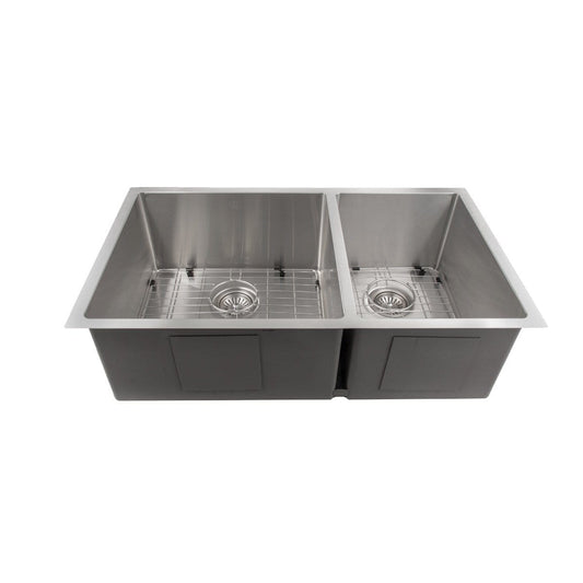ZLINE Chamonix 33" Undermount Double Bowl Sink in Stainless Steel (SR60D-33) with dual basins and durable construction.