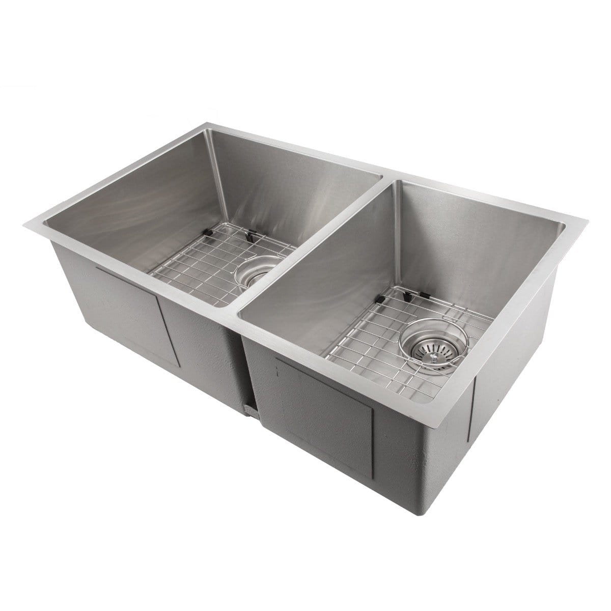 ZLINE Chamonix 33" Undermount Double Bowl Sink in Stainless Steel (SR60D-33) with dual basins and grid.