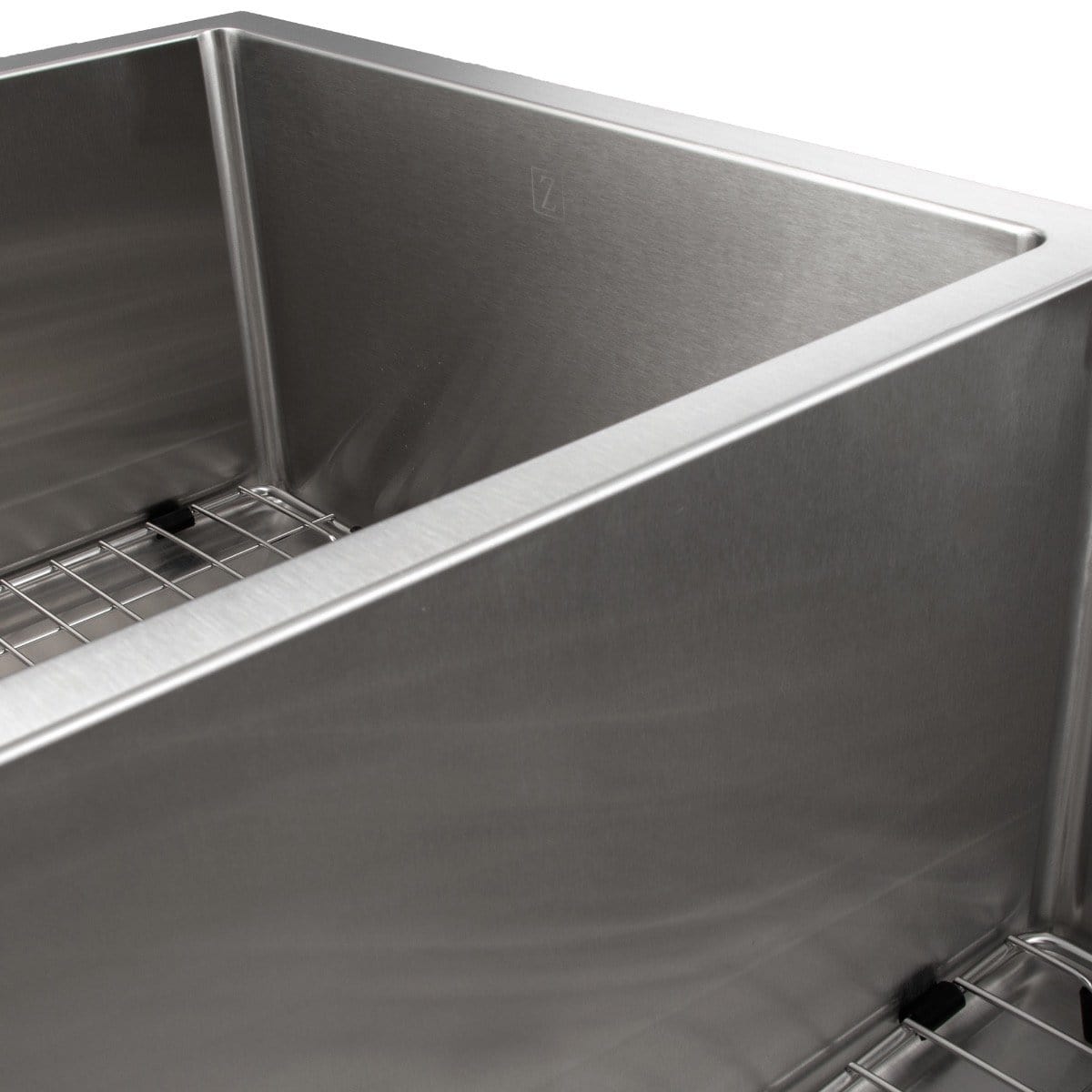 ZLINE Chamonix 33" Undermount Double Bowl Sink in Stainless Steel (SR60D-33) close-up of basin design.