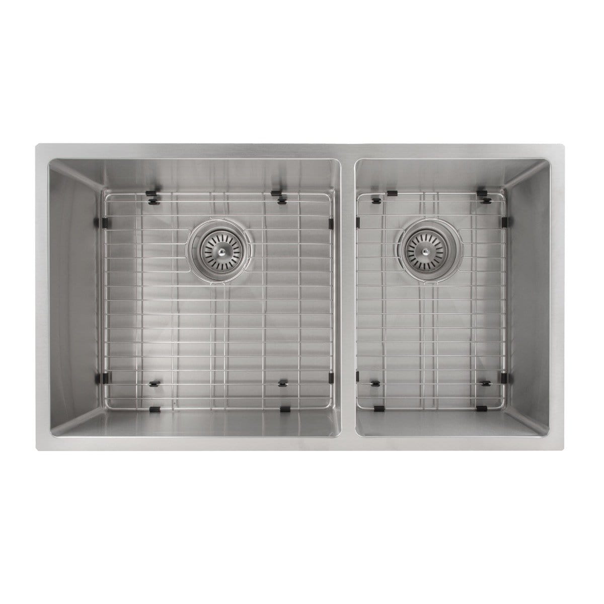 ZLINE Chamonix 33" Undermount Double Bowl Sink in Stainless Steel (SR60D-33) with dual basins and protective grids.