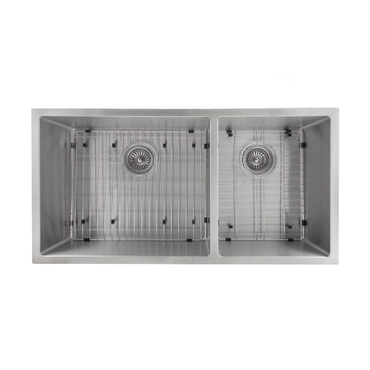 ZLINE Chamonix 36" Undermount Double Bowl Sink in Stainless Steel (SR60D-36) showing dual basins and drain racks.