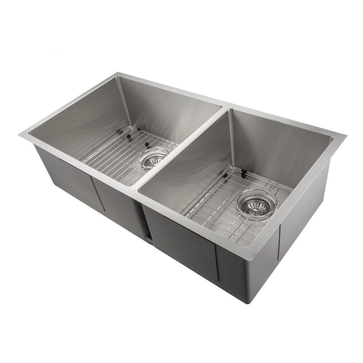 ZLINE Chamonix 36" Undermount Double Bowl Sink in Stainless Steel (SR60D-36) with dual basins and grid racks.