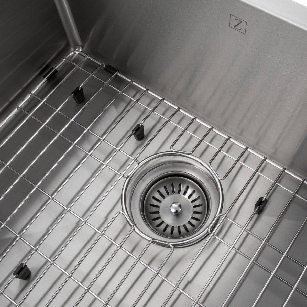 ZLINE Meribel 23" Undermount Single Bowl Sink in Stainless Steel (SRS-23) showing sink grid and strainer.