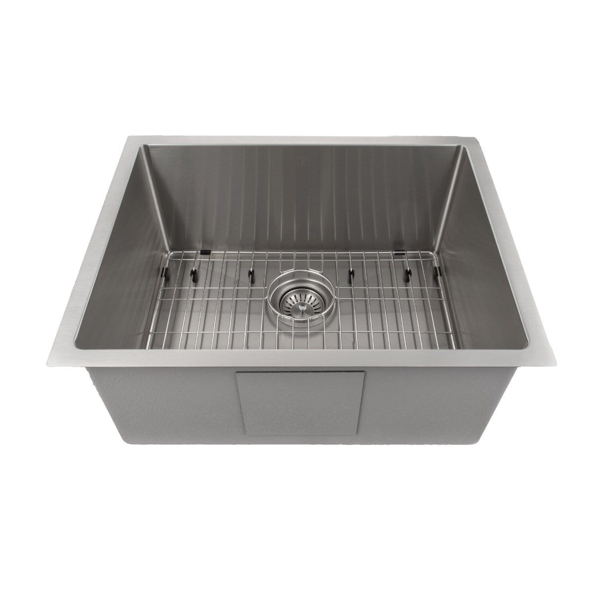 ZLINE Meribel 23" Undermount Single Bowl Sink in Stainless Steel (SRS-23) with grid and drain.