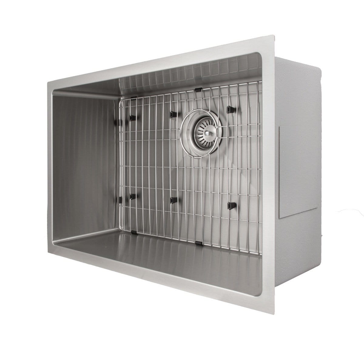 ZLINE Meribel 27" Undermount Single Bowl Sink in Stainless Steel (SRS-27) showing the interior with a grid and drain.