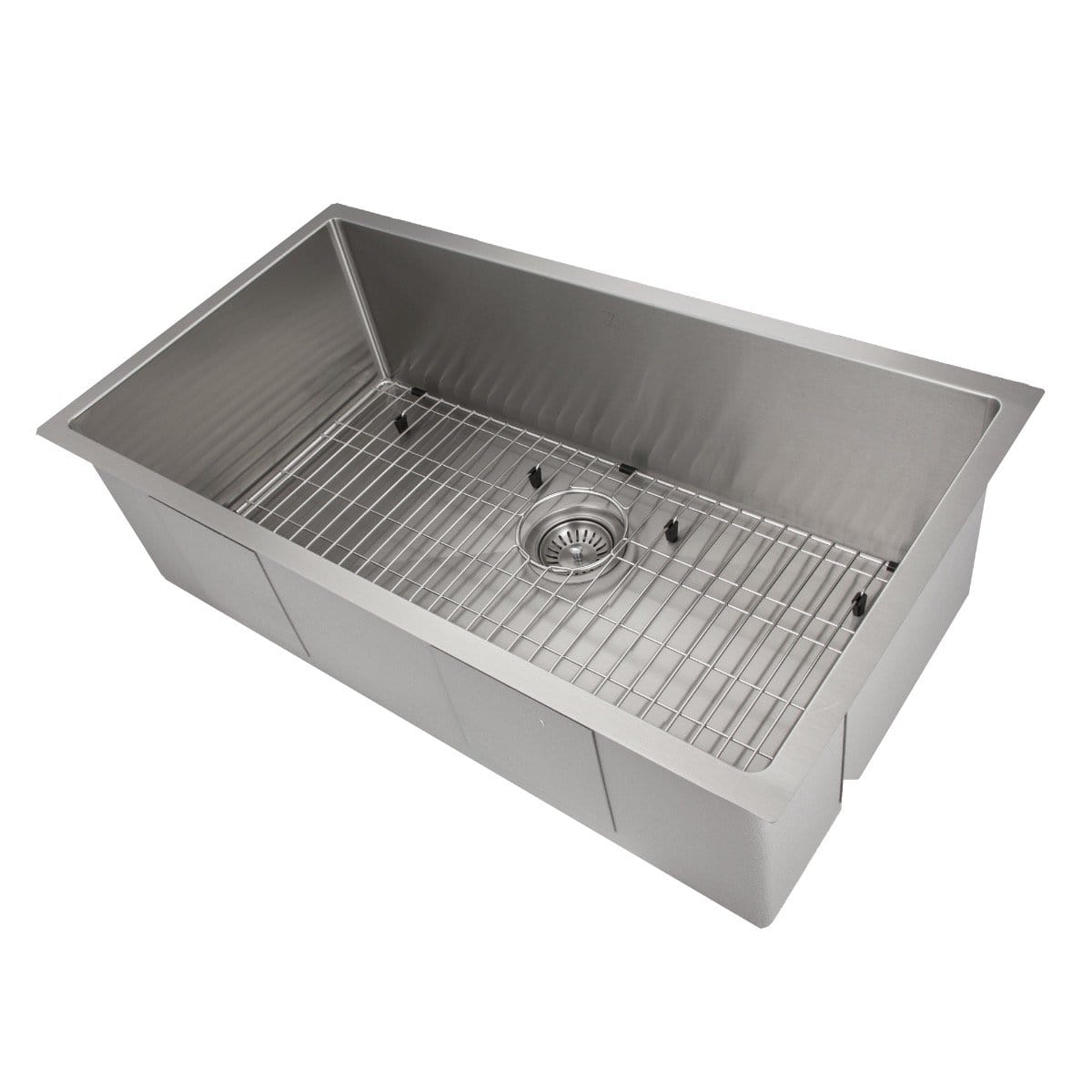 ZLINE Meribel 36" Undermount Single Bowl Sink in Stainless Steel (SRS-36) with grid and drain.