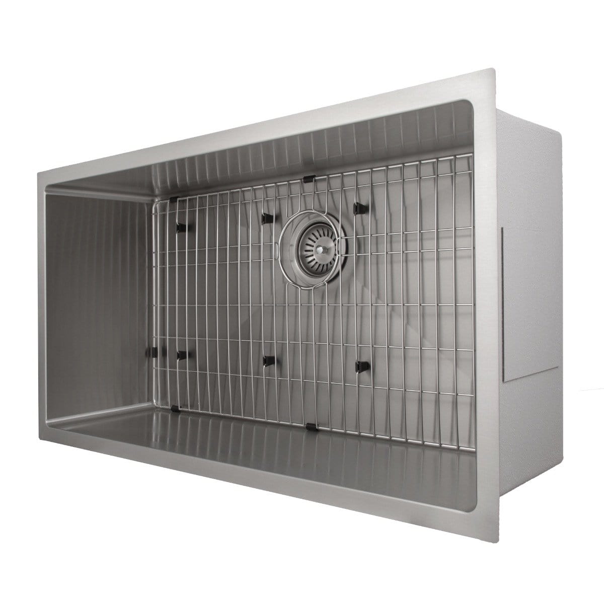 ZLINE Meribel 36" Undermount Single Bowl Sink in Stainless Steel (SRS-36) with grid and drain.