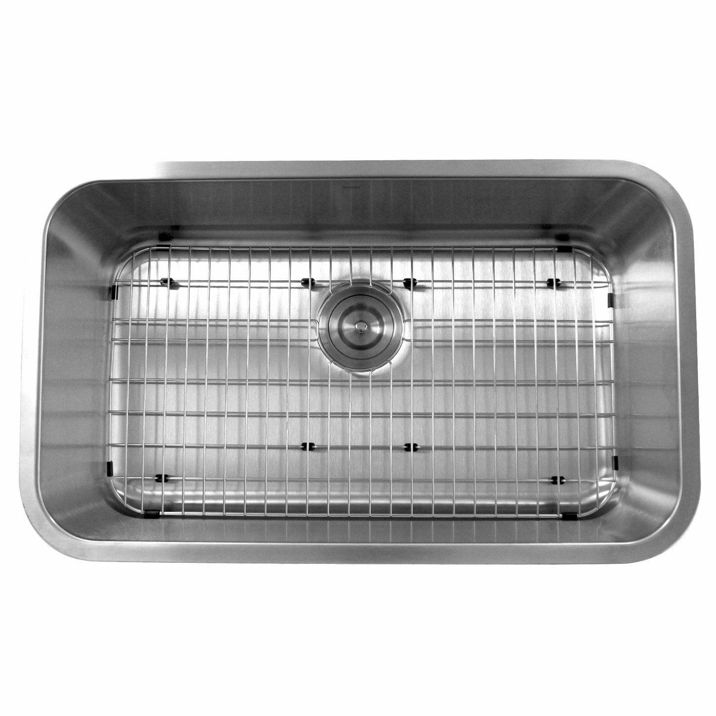 Nantucket 30" Large Rectangle Single Bowl Undermount Stainless Steel Kitchen Sink, 9 Inches Deep - NS3018-9-16 top view with grid