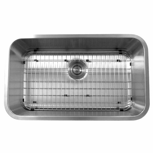 Nantucket 30" Large Rectangle Single Bowl Undermount Stainless Steel Kitchen Sink, 9 Inches Deep - NS3018-9-16 top view with grid