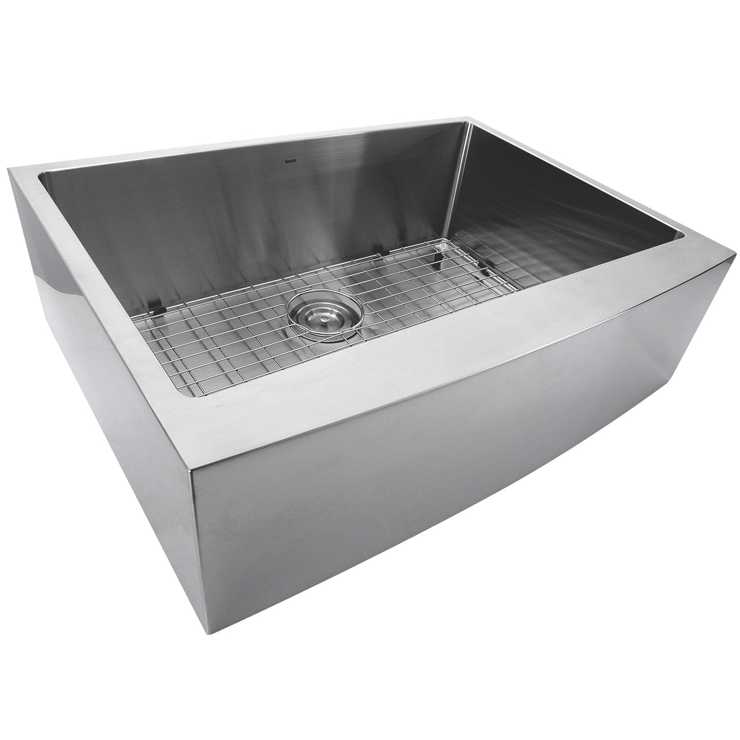 Nantucket 30" Pro Series Single Bowl Farmhouse Apron Front Stainless Steel Kitchen Sink - APRON302010-SR-16 with grid.