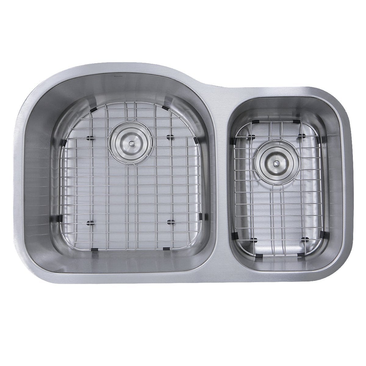Nantucket 31.5" 70/30 Double Bowl Undermount Stainless Steel Kitchen Sink, 16 Gauge - NS3121-16 top view with grid
