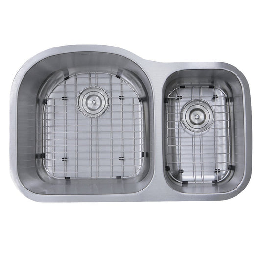 Nantucket 31.5" 70/30 Double Bowl Undermount Stainless Steel Kitchen Sink, 16 Gauge - NS3121-16 top view with grid