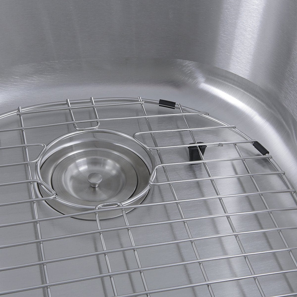 Nantucket 31.5" 70/30 Double Bowl Undermount Stainless Steel Kitchen Sink, 16 Gauge - NS3121-16 with protective grid and drain.