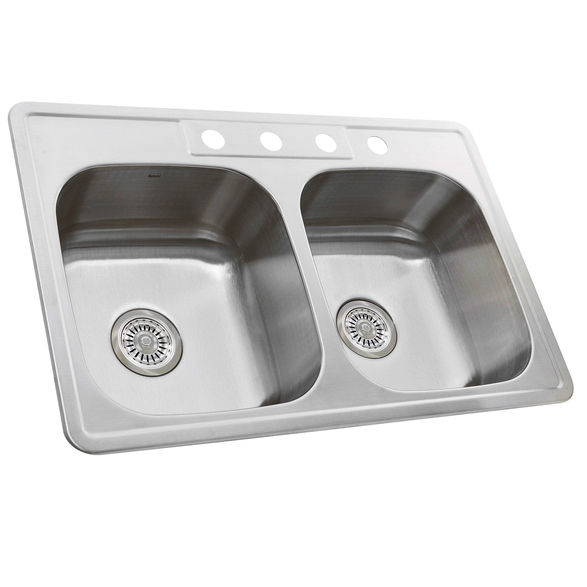 Nantucket 33" Double Bowl Equal Self Rimming Stainless Steel Drop In Kitchen Sink, 18 Gauge - NS3322-DE-9 - Manor House Sinks