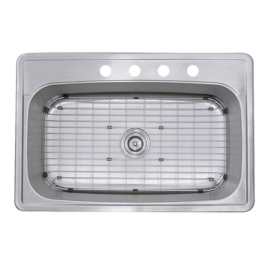 Nantucket 33" Large Rectangle Single Bowl 18 Gauge Stainless Steel Drop In Kitchen Sink - NS3322-8 with grid