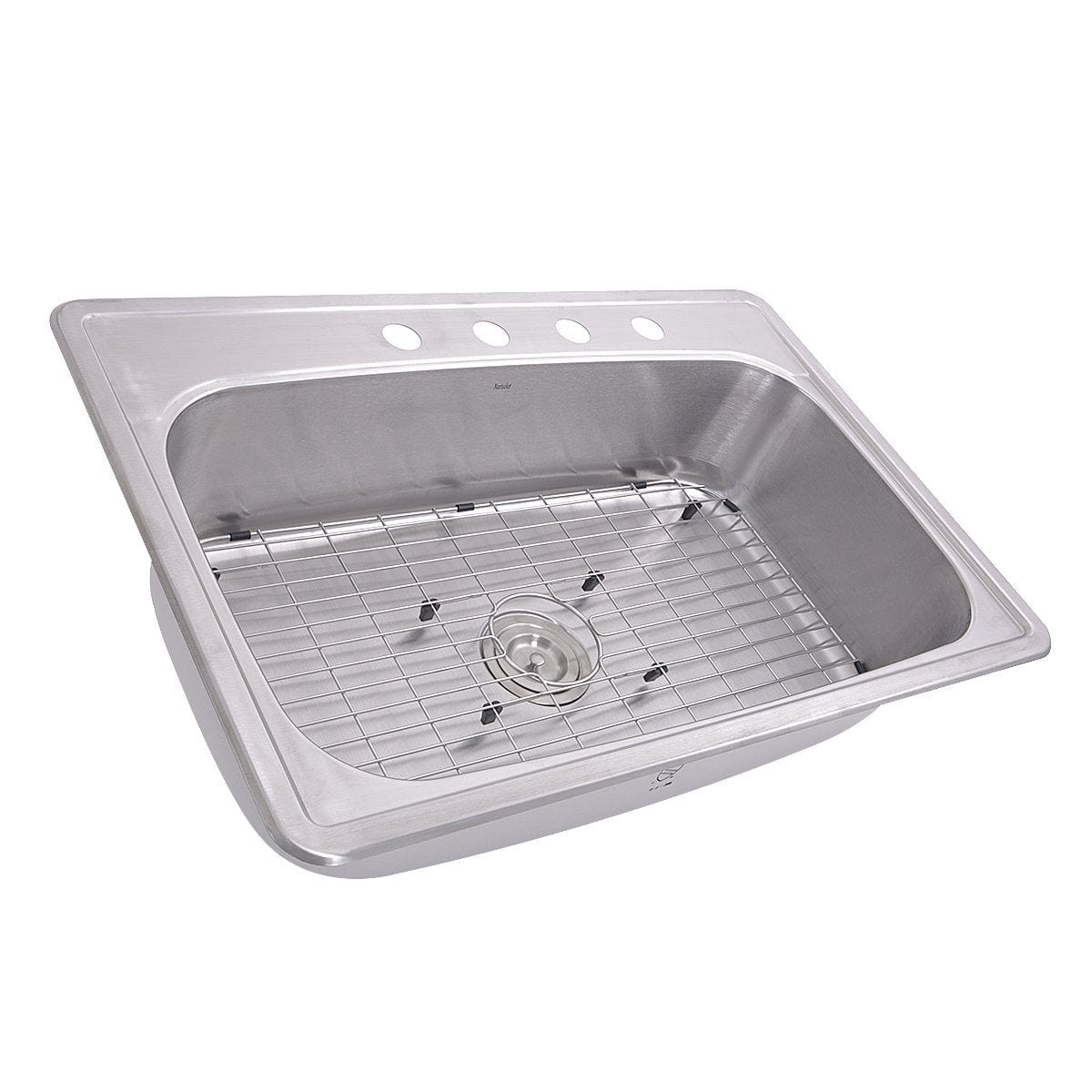 Nantucket 33" Large Rectangle Single Bowl 18 Gauge Stainless Steel Drop In Kitchen Sink - NS3322-8 with grid and 3 hole faucet design.