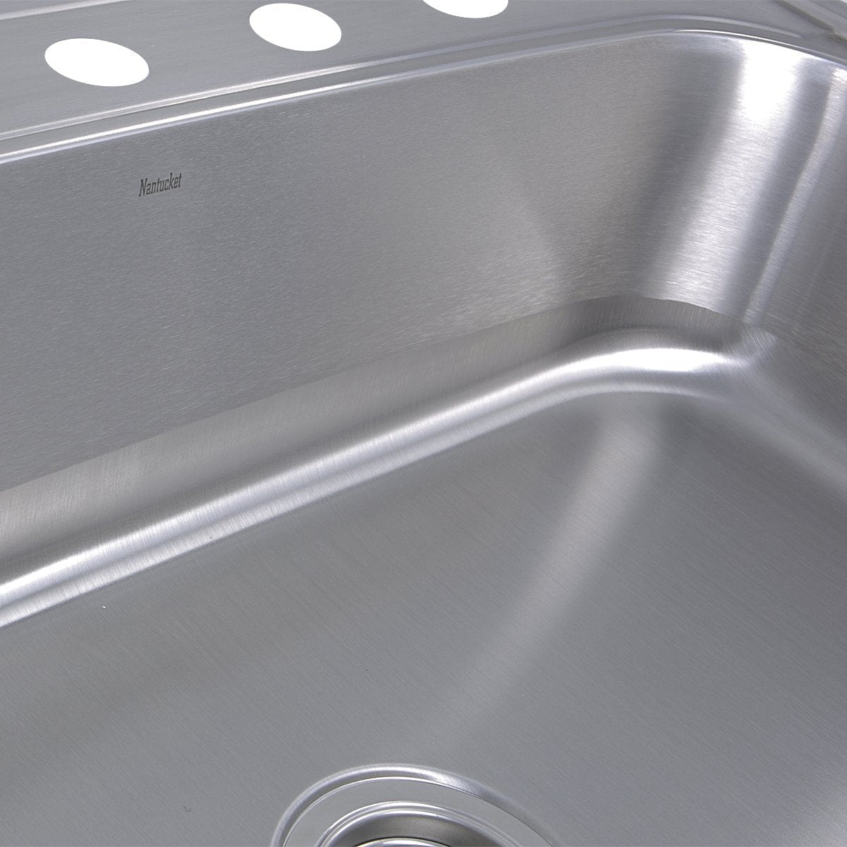 Nantucket 33" Large Rectangle Single Bowl 18 Gauge Stainless Steel Drop In Kitchen Sink - NS3322-8 close-up view of interior finish